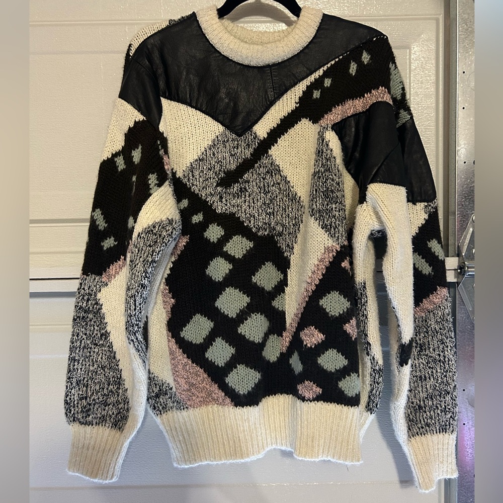 Mark Elliot Vintage Leather Trim Sweater Size Large Made in Taiwan!
